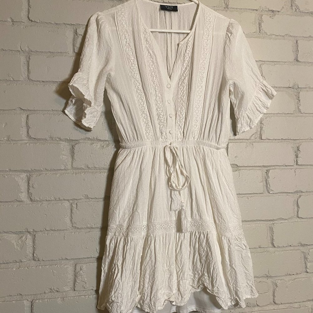 White Detailed Ruffle Sleeve Summer Dress